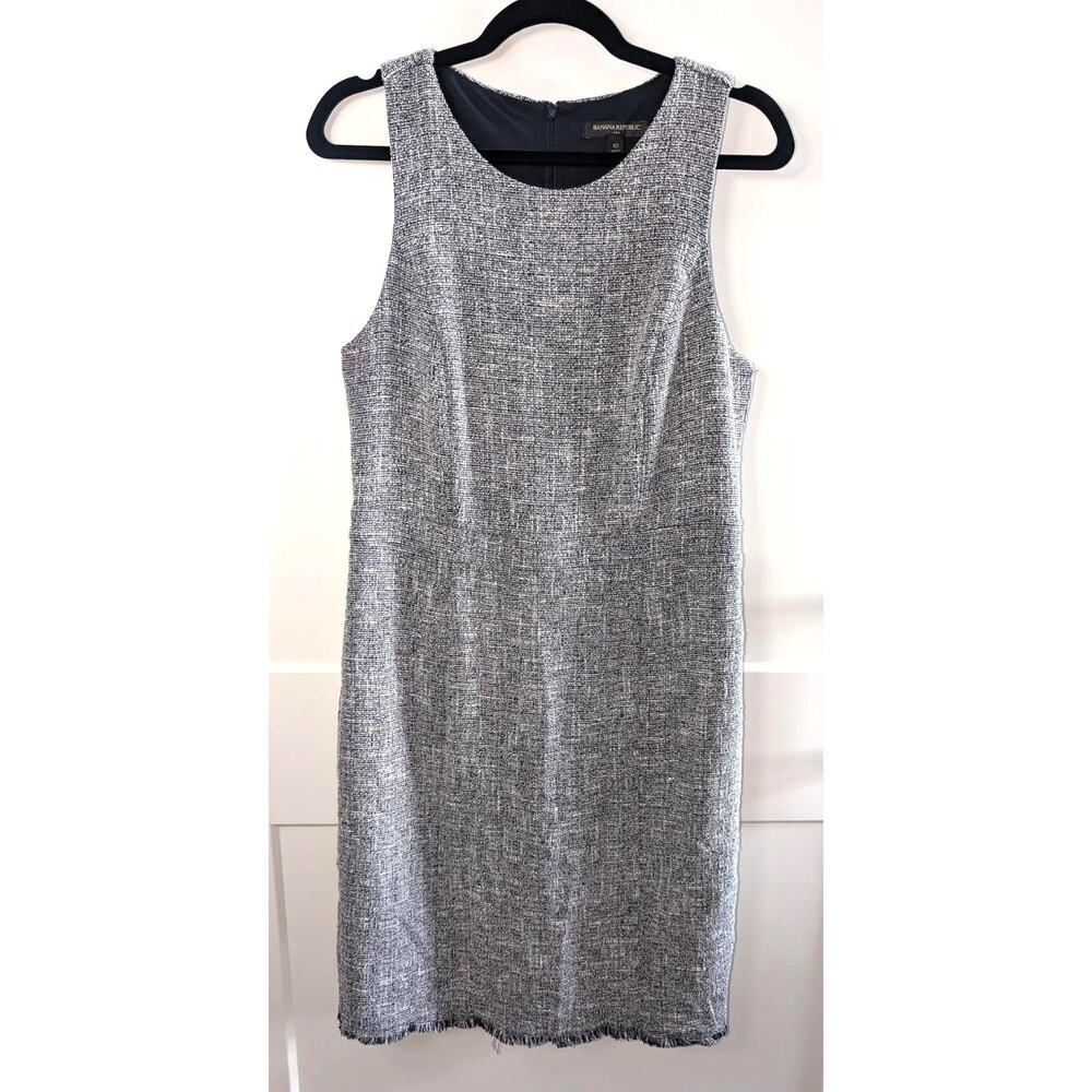 Banana Republic Factory Sleeveless Tweed Fringe Hem Midi Dress Sz 10